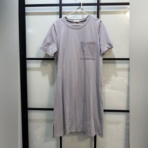 Roolee Grey Midi Dress with Crew Neck and Short Sleeves